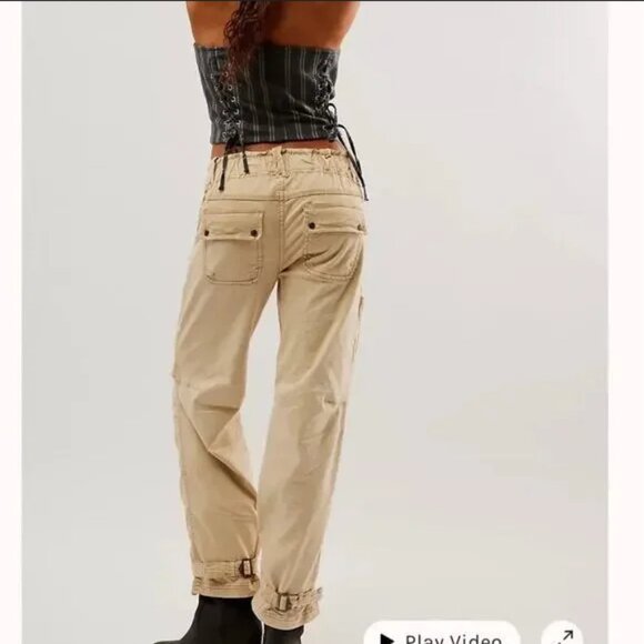 Free People We The Free Can't Compare Slouch Pants Straight Leg Cargo Pocket L - Picture 3 of 7